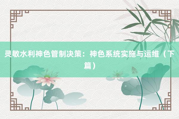 灵敏水利神色管制决策：神色系统实施与运维（下篇）