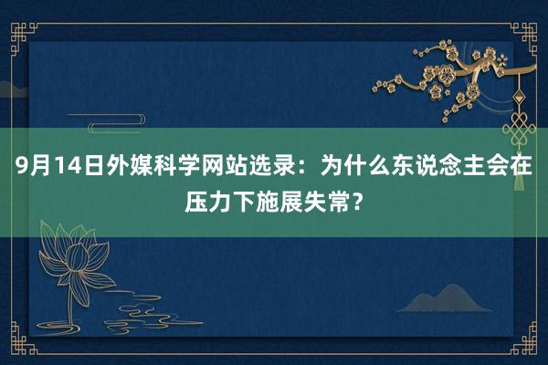 9月14日外媒科学网站选录：为什么东说念主会在压力下施展失常？